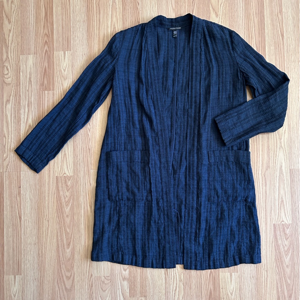 Eileen Fisher Midnight Textured Knit Cardigan
